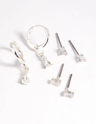 Silver Crystal Pear Huggie Earrings 6-Pack