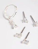 Silver Plated Crystal Pear Huggie Earrings 6-Pack