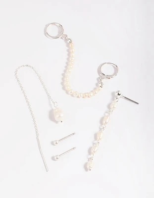 Silver Plated Pearl Chains Earrings 6-Pack