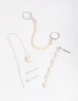 Silver Pearl Chains Earrings 6-Pack