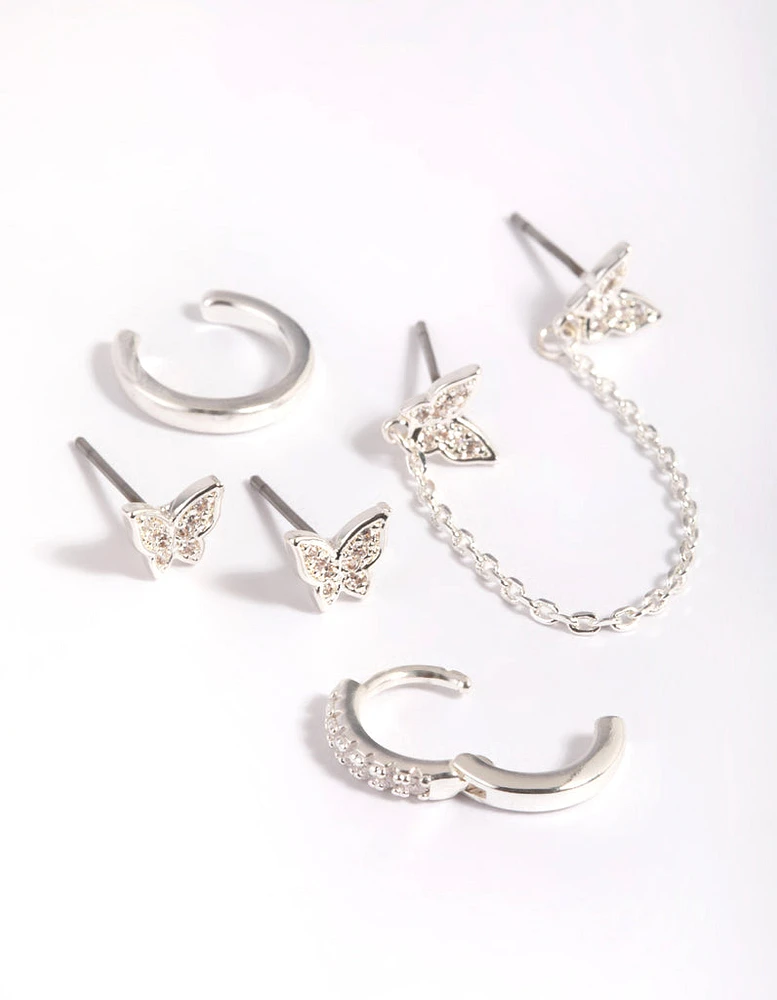 Silver Plated Butterfly Chain Earrings 6-Pack