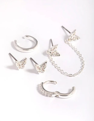 Silver Plated Butterfly Chain Earrings 6-Pack