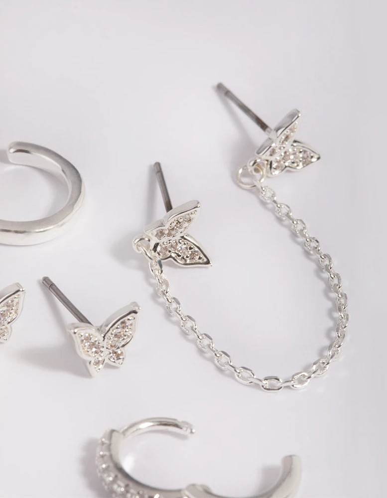 Silver Plated Butterfly Chain Earrings 6-Pack