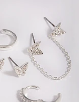 Silver Plated Butterfly Chain Earrings 6-Pack