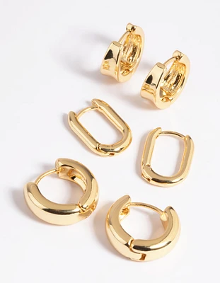 Gold Basic Huggie Earrings 6-Pack