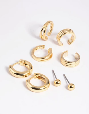 Gold Basic Huggie & Cuff Earrings 8-Pack