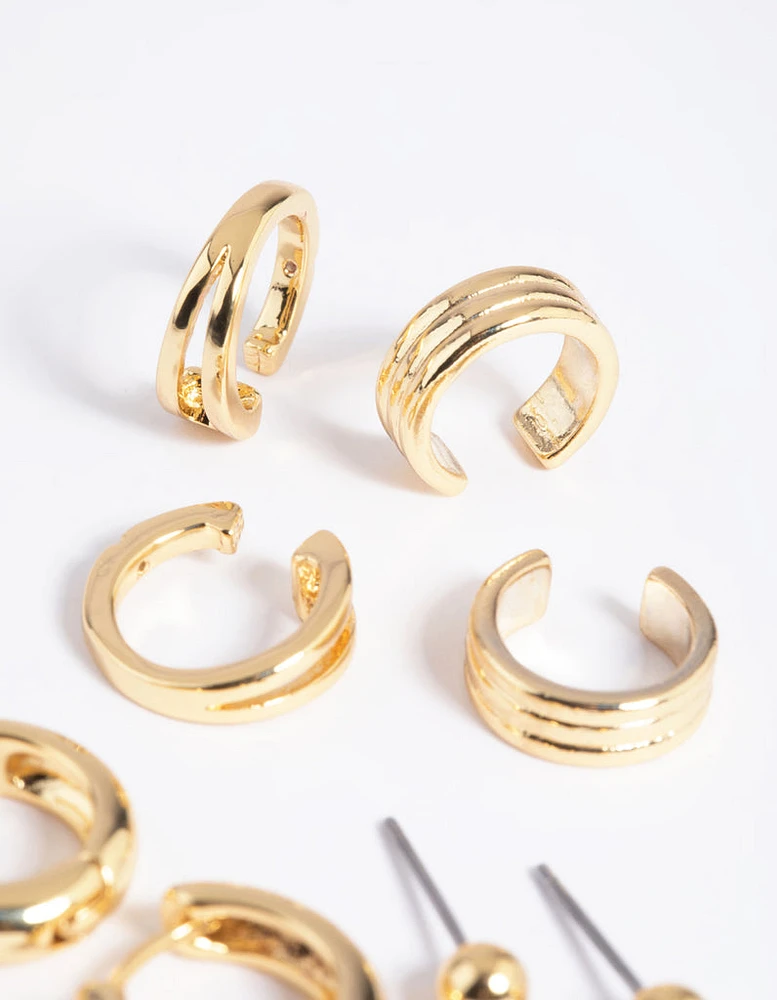 Gold Basic Huggie & Cuff Earrings 8-Pack