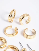 Gold Basic Huggie & Cuff Earrings 8-Pack