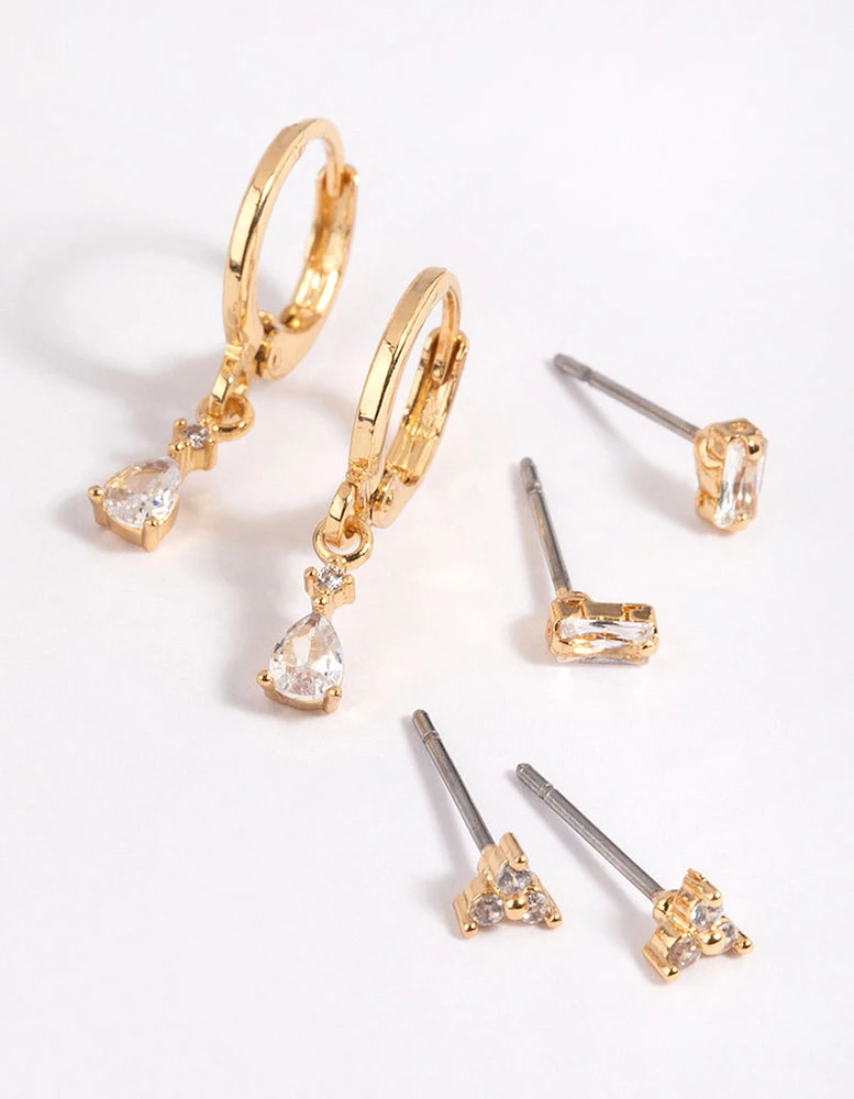 Gold Crystal Pear Huggie Earrings 6-Pack