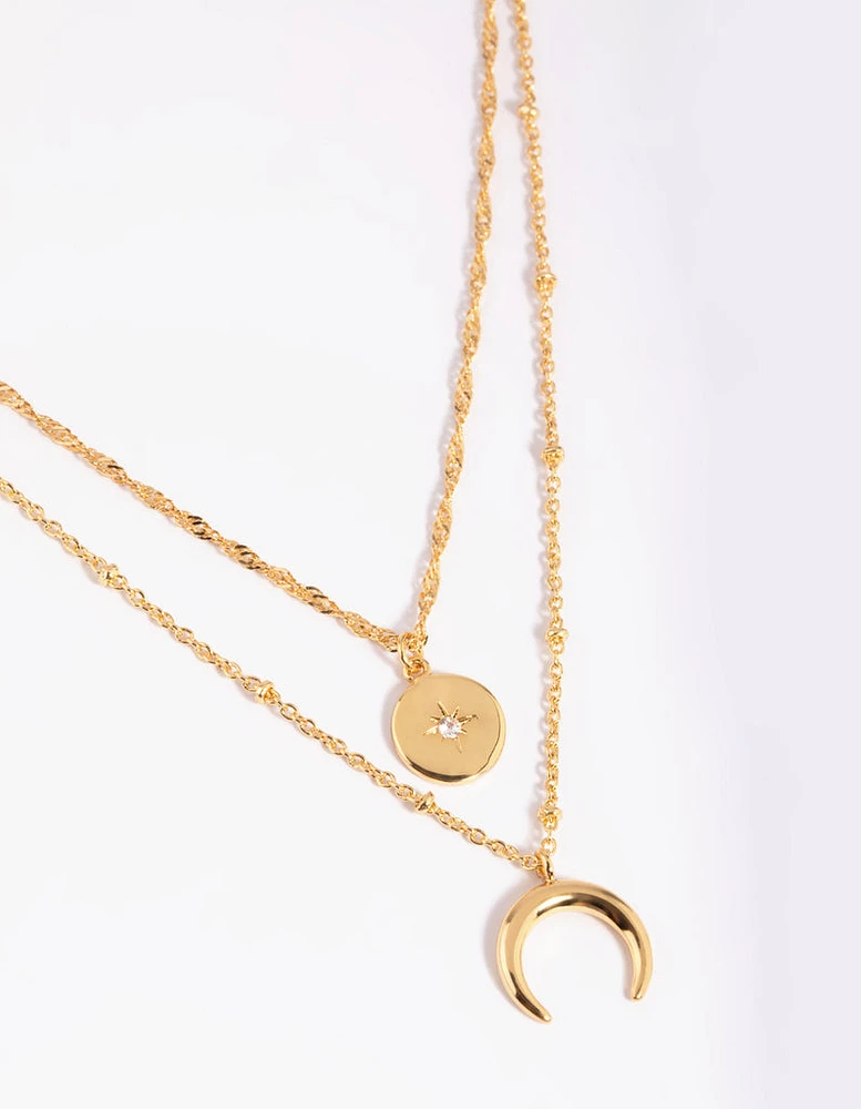 Gold Celestial & Horn Layered Necklace