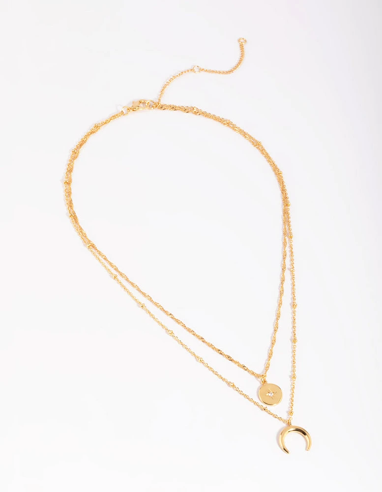 Gold Plated Celestial & Horn Layered Necklace