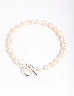 Silver Plated Pearl T & O Bracelet