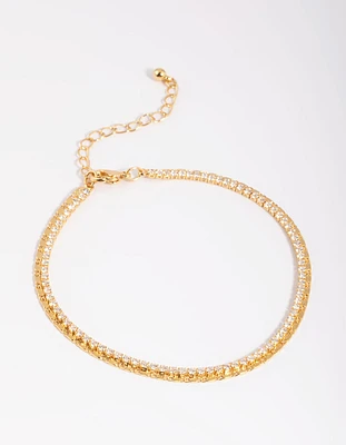 Gold Cubic Zirconia Cupchain Tennis Anklet