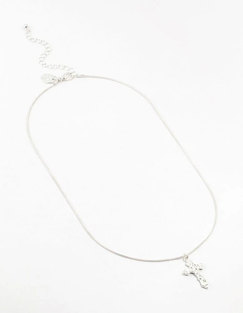 Silver Plated Round Snake Chain Ornate Necklace