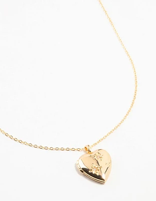 Gold Plated Diamante Celestial Heart Locket Necklace