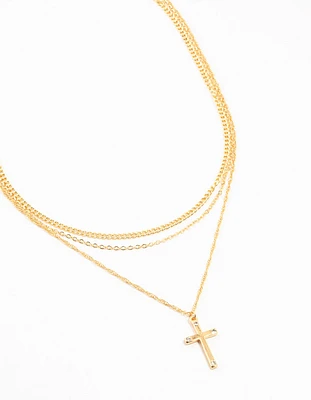 Gold Plated Diamante Cross Necklaces 3-Pack