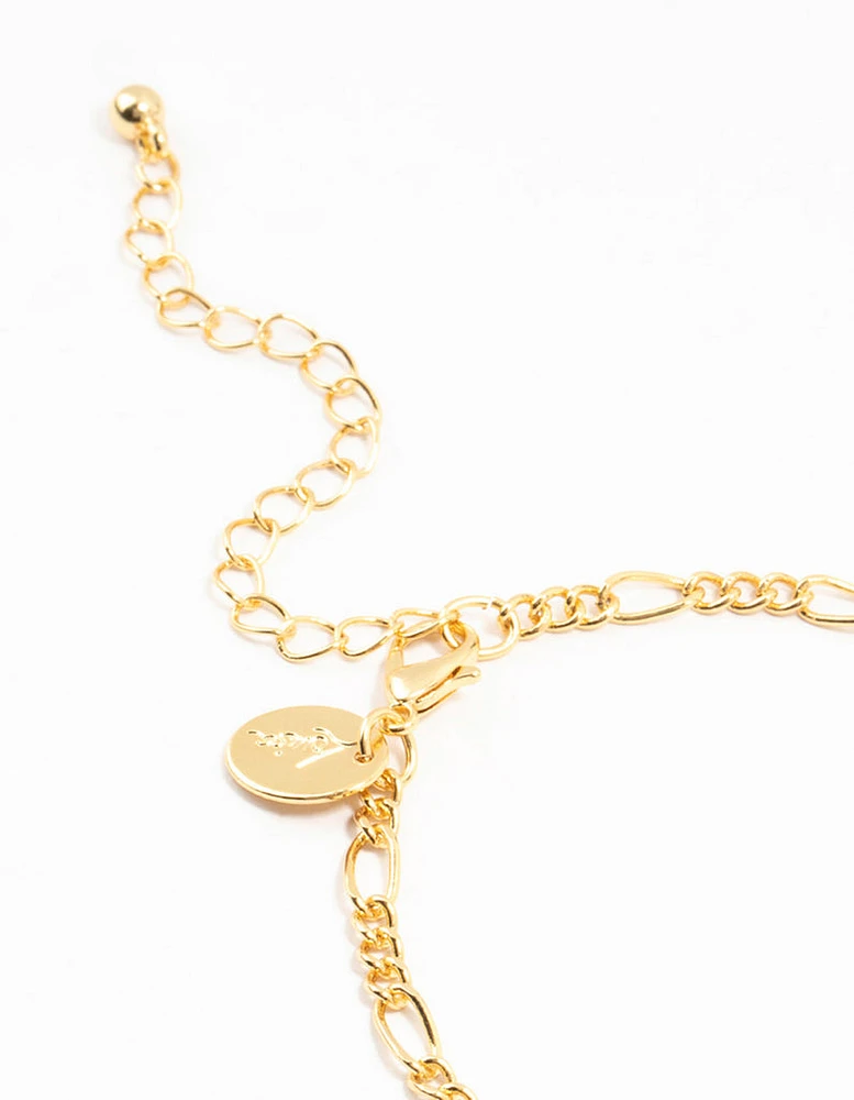 Gold Plated Diamante Heart Locket Figaro Bracelet