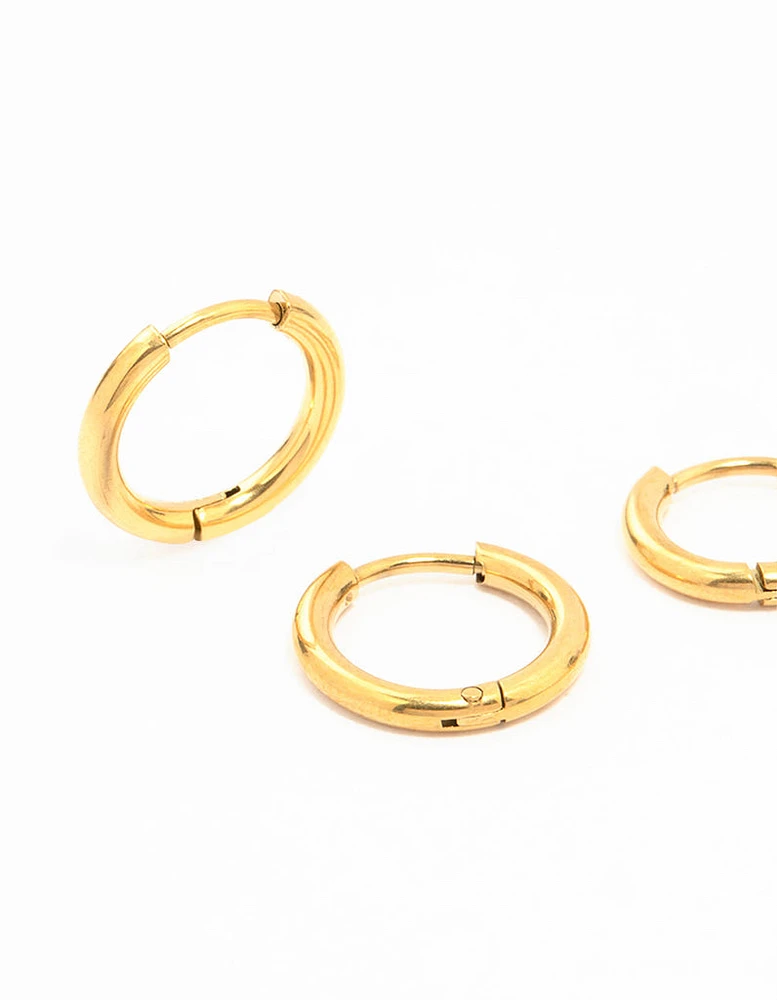 Gold Plated Stainless Steel Medium Hoop Earrings 2-Pack