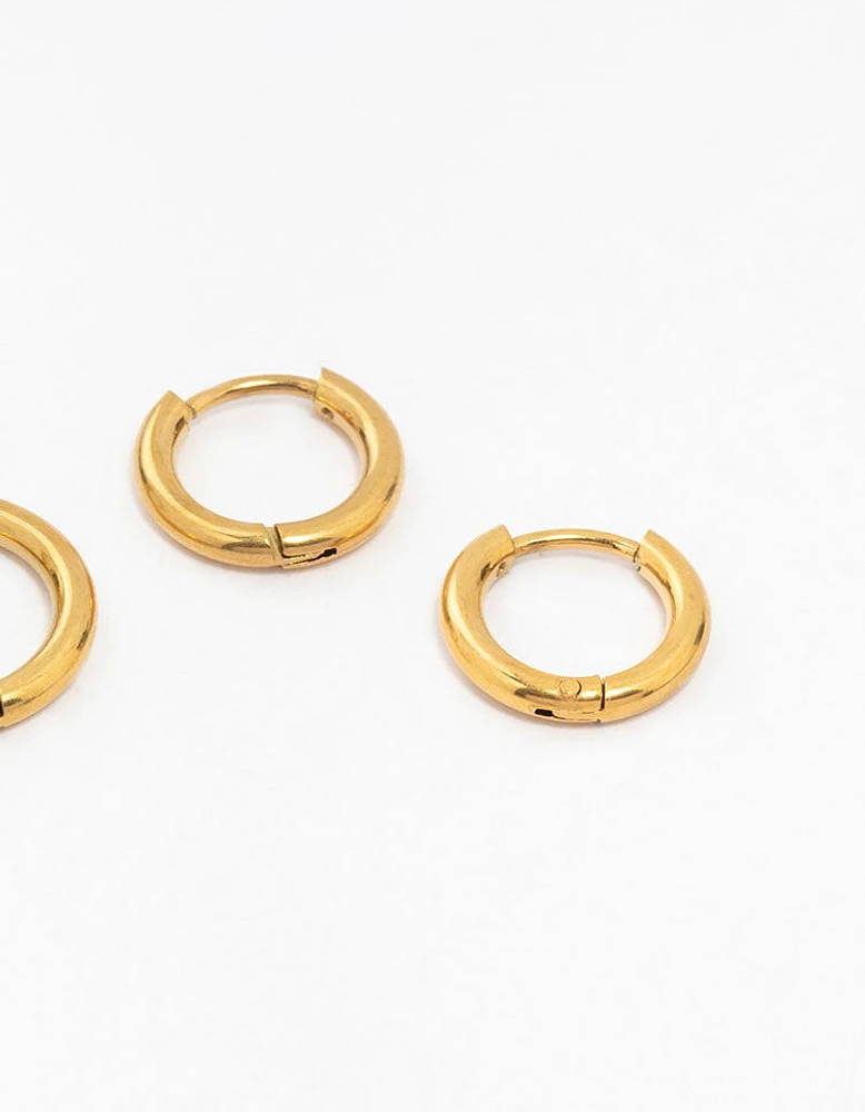 Gold Plated Stainless Steel Medium Hoop Earrings 2-Pack