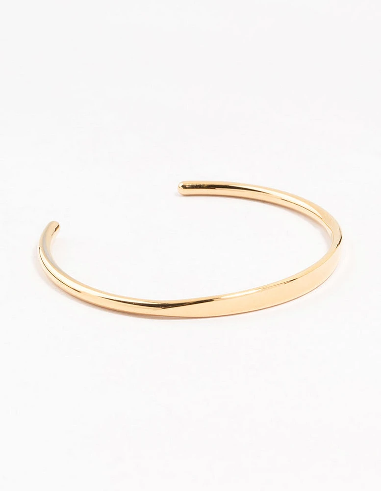 Gold Plated Stainless Steel Slim Wrist Cuff Bangle