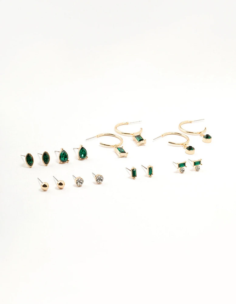 Gold Emerald Stone Earrings 8-Pack