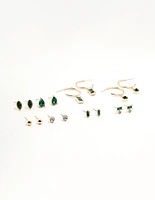 Gold Emerald Stone Earrings 8-Pack