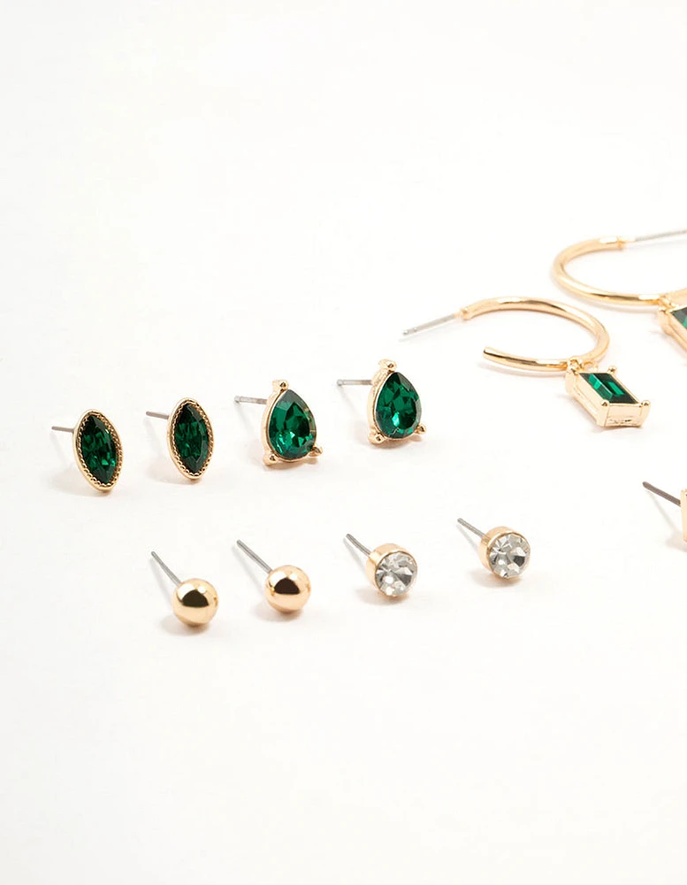 Gold Emerald Stone Earrings 8-Pack