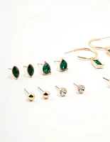 Gold Emerald Stone Earrings 8-Pack