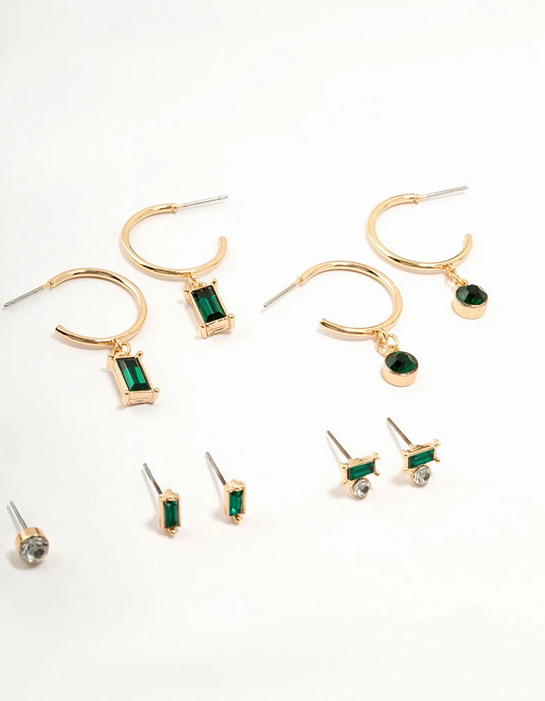 Gold Emerald Stone Earrings 8-Pack