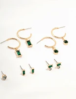 Gold Emerald Stone Earrings 8-Pack