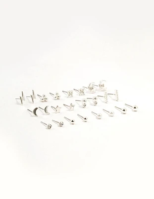 Silver Star & Moon Stud Earrings 12-Pack