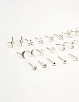 Silver Star & Moon Stud Earrings 12-Pack