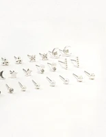 Silver Star & Moon Stud Earrings 12-Pack