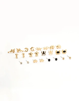 Gold Mixed Creatures Earrings 12-Pack