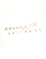 Gold Marbled Pearl & Bow Earrings 8-Pack