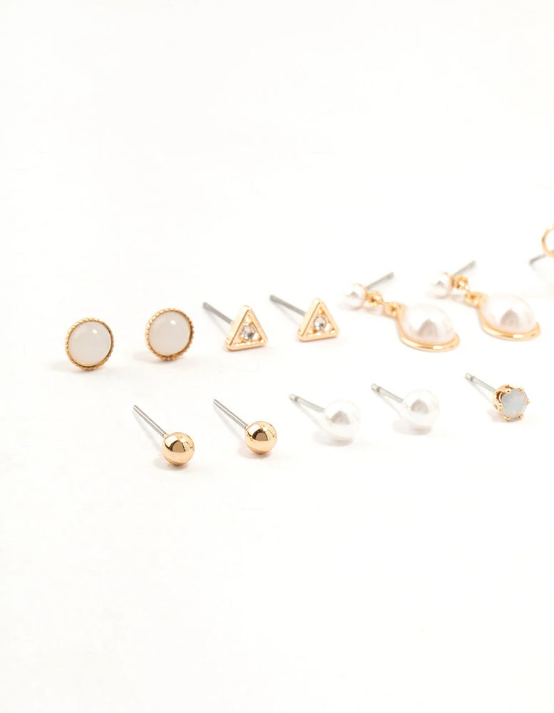 Gold Marbled Pearl & Bow Earrings 8-Pack