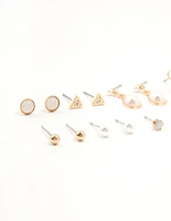 Gold Marbled Pearl & Bow Earrings 8-Pack