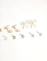 Gold Marbled Pearl & Bow Earrings 8-Pack