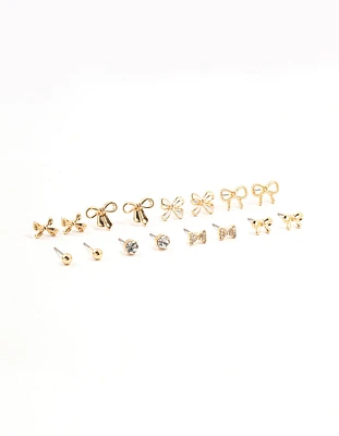 Gold Diamante Mixed Bow Earrings 8-Pack