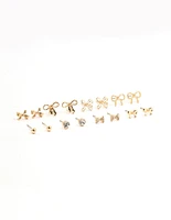 Gold Diamante Mixed Bow Earrings 8-Pack