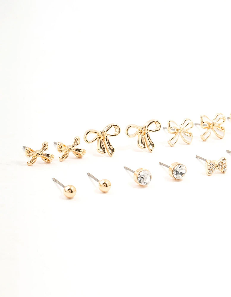 Gold Diamante Mixed Bow Earrings 8-Pack