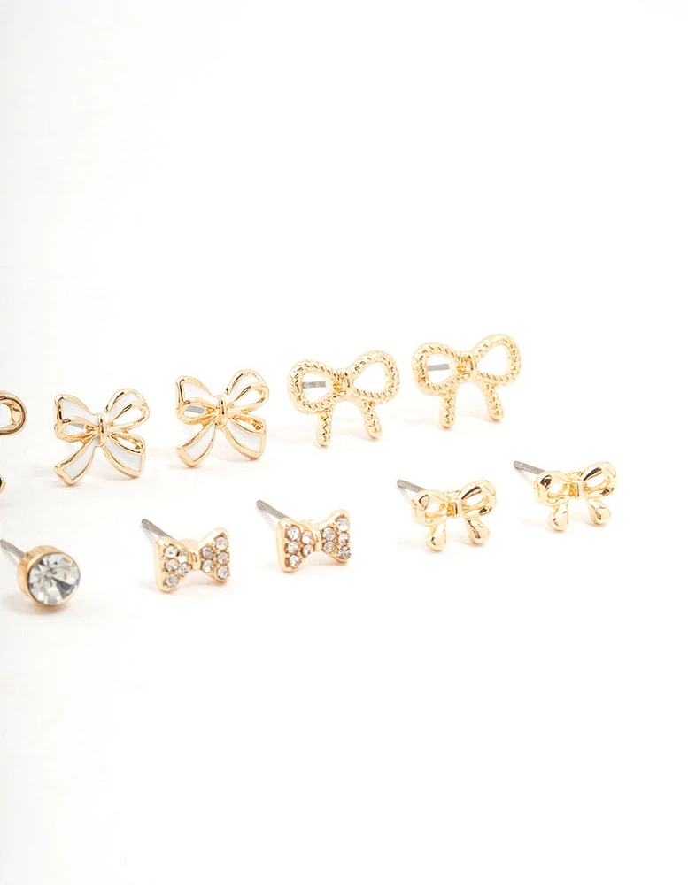 Gold Diamante Mixed Bow Earrings 8-Pack