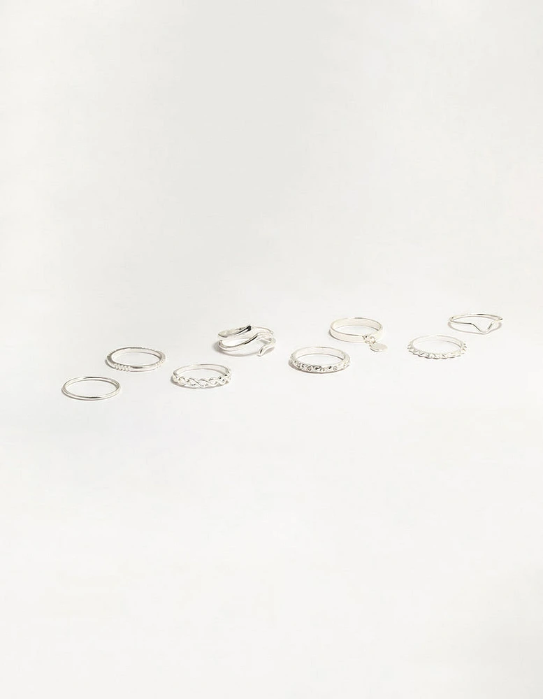 Silver Swirl Mixed Stacking Rings 8-Pack