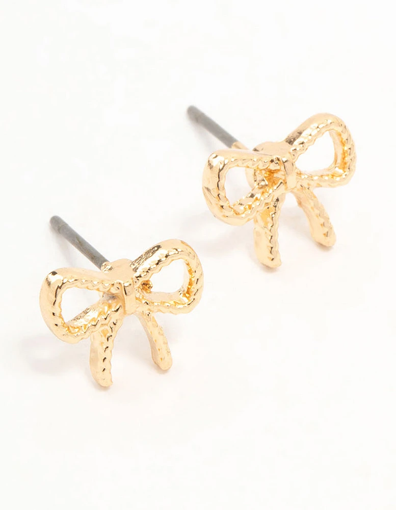 Gold Twisted Bow Stud Earrings