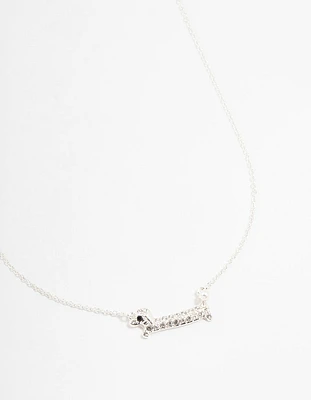 Silver Diamante Sausage Dog Necklace