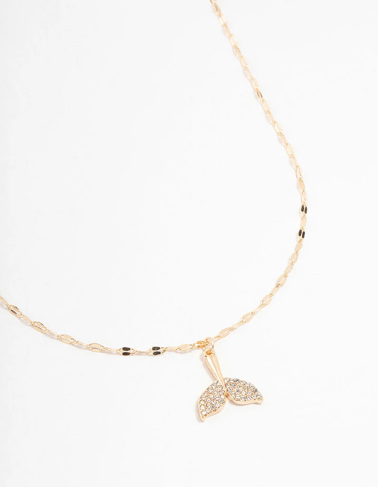 Gold Diamante Whale Tail Necklace