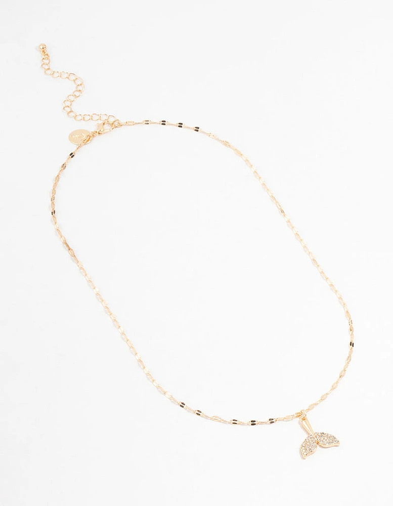 Gold Diamante Whale Tail Necklace