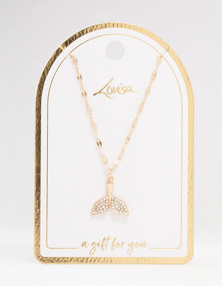 Gold Diamante Whale Tail Necklace