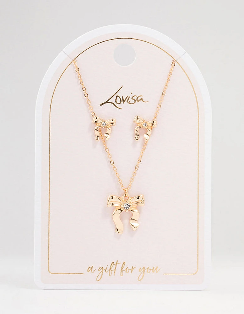 Gold Bows Necklace & Earring Set