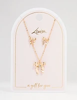 Gold Bows Necklace & Earring Set